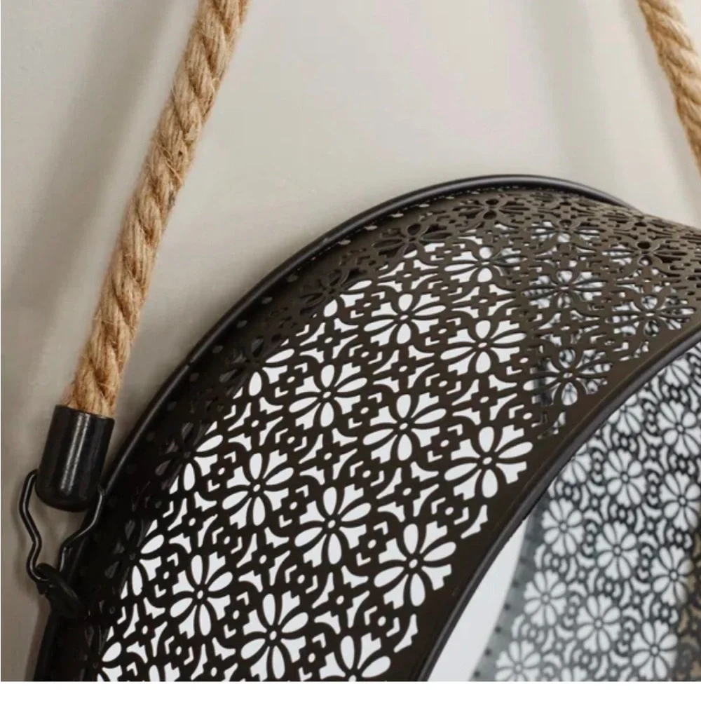 Elegant Black Wall Mirror with Rope Accent